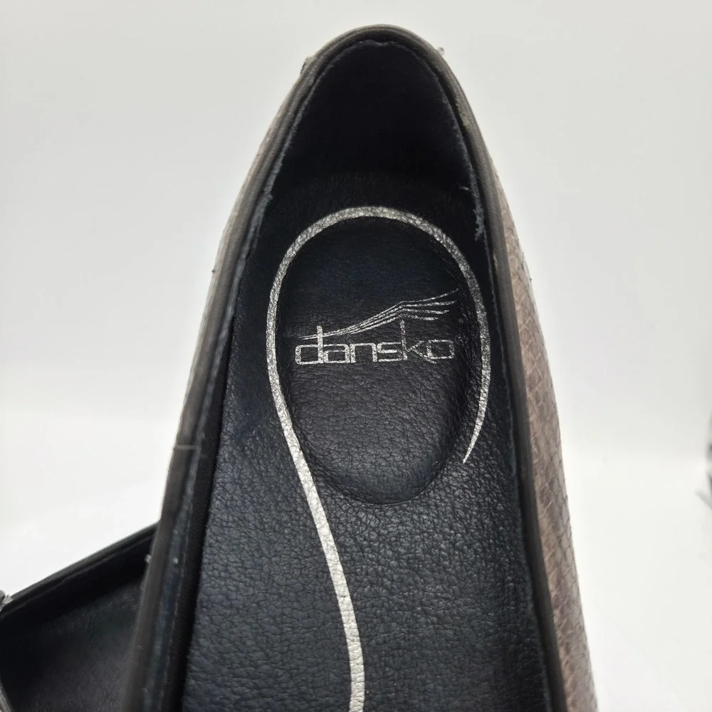 Dansko Aimee Grey Snakeskin Embossed Leather Loafers Slip On Shoes Womens 36